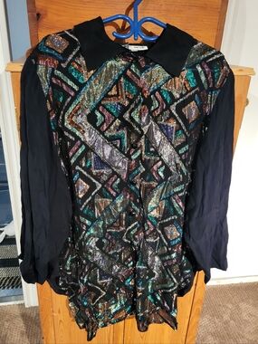 Vintage  Michel Antoni  Collection Geometric Sparkly Button Down Shirt Size 20W
